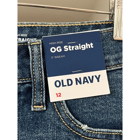 NWT Old Navy Womens High-Rise OG Straight Denim Shorts Size 12 With Frayed Hem - Picture 3 of 7